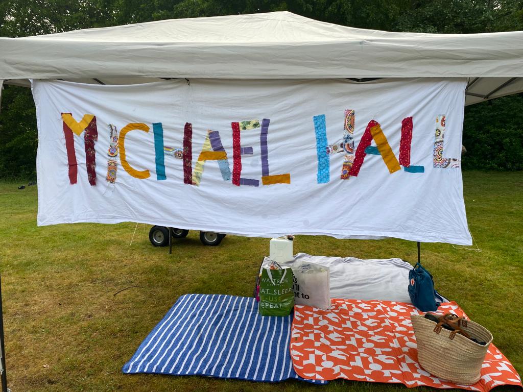 Michael Hall Olympics Banner hand sewn by Class 5